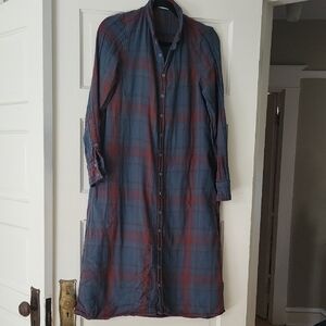 CP Shades X Free People Plaid Long Sleeve Button-Up Gauze Shirt Dress - S